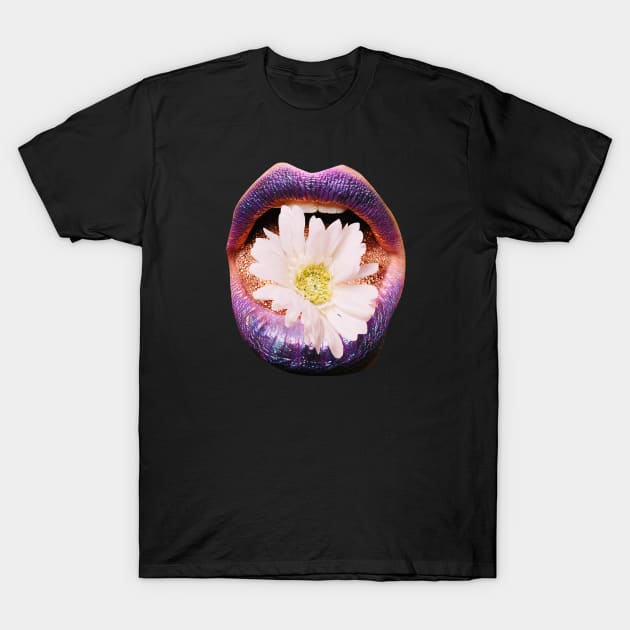 Collage Flower Lips, Retro Surrealism T-Shirt by EquilibriumArt